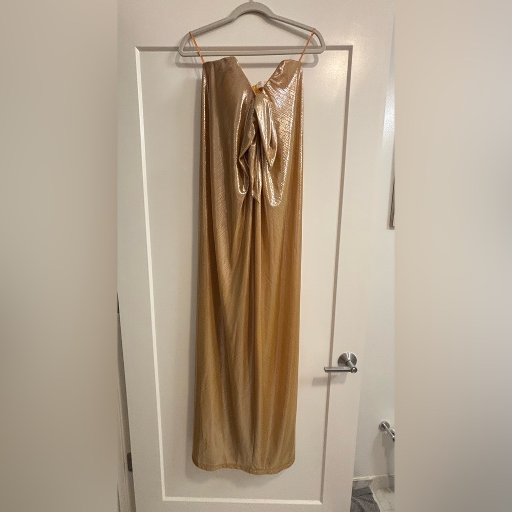 Caroline Constas Kaia metallic gold evening gown